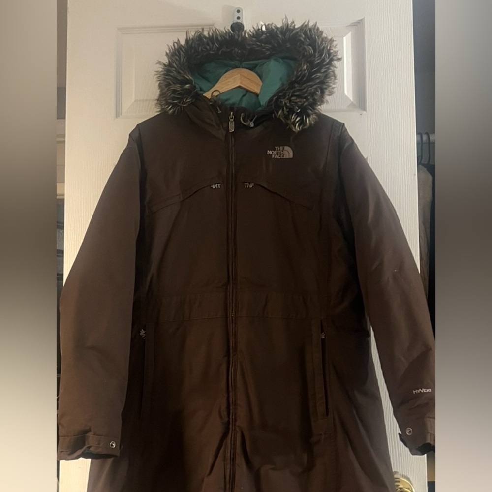 The North Face Brown Puffer Coat with Fur Hood